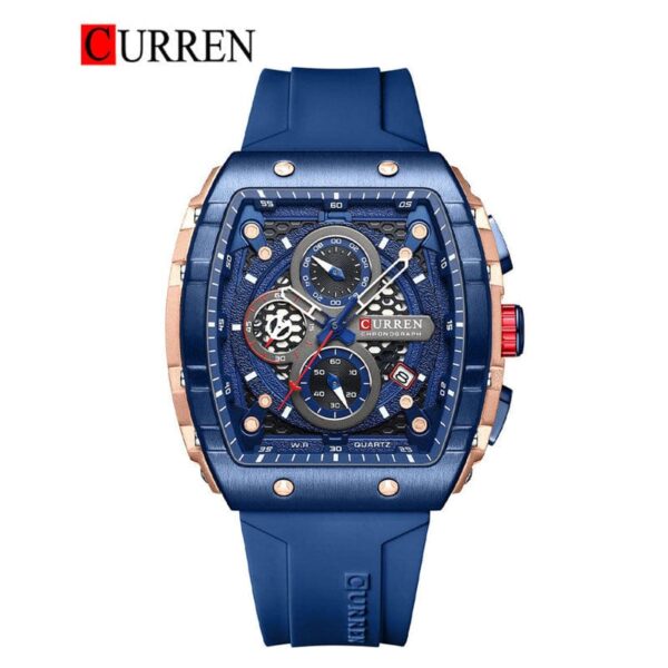 Chronograph Watch for Men - Luxury Sports Watch with Working Stopwatch, Date, Silicone Rubber Strap, Water Resistant, Two Colors (Black/Blue) - Image 2