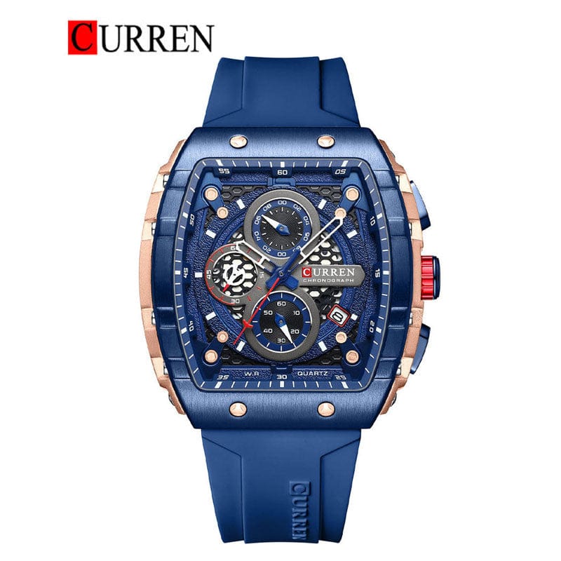 Chronograph Watch for Men - Luxury Sports Watch with Working Stopwatch, Date, Silicone Rubber Strap, Water Resistant, Two Colors (Black/Blue) - Image 2