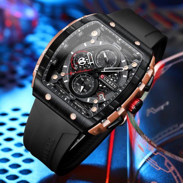 Chronograph Watch for Men - Luxury Sports Watch with Working Stopwatch, Date, Silicone Rubber Strap, Water Resistant, Two Colors (Black/Blue) - Image 4