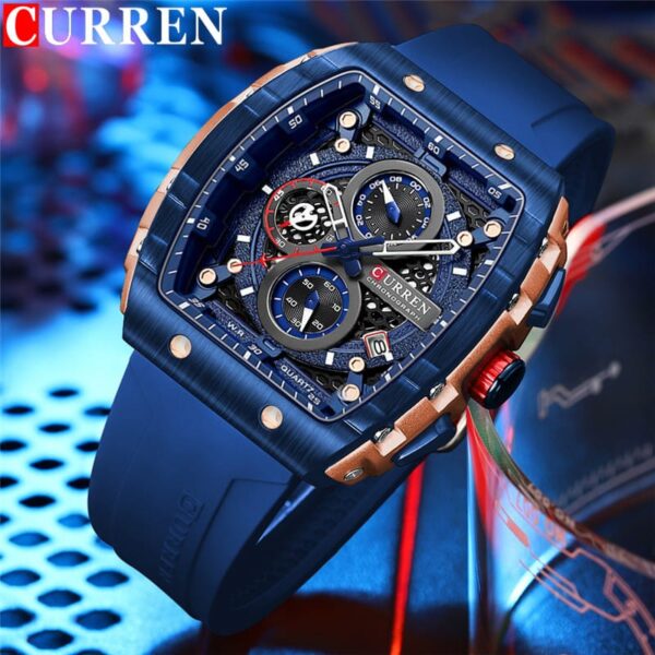 Chronograph Watch for Men - Luxury Sports Watch with Working Stopwatch, Date, Silicone Rubber Strap, Water Resistant, Two Colors (Black/Blue) - Image 3