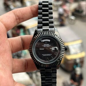 Rolex Full Black Day-Date Style Watch for Men | Quartz Movement | Radium Needles | Taj Lock | Full Day Display