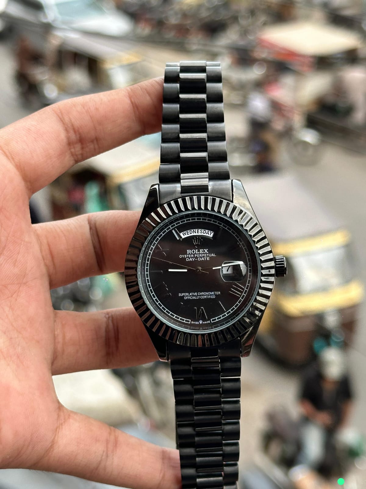 Rolex Full Black Day-Date Style Watch for Men | Quartz Movement | Radium Needles | Taj Lock | Full Day Display
