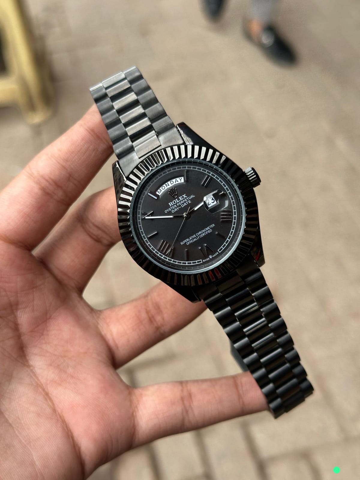 Rolex Full Black Day-Date Style Watch for Men | Quartz Movement | Radium Needles | Taj Lock | Full Day Display - Image 3