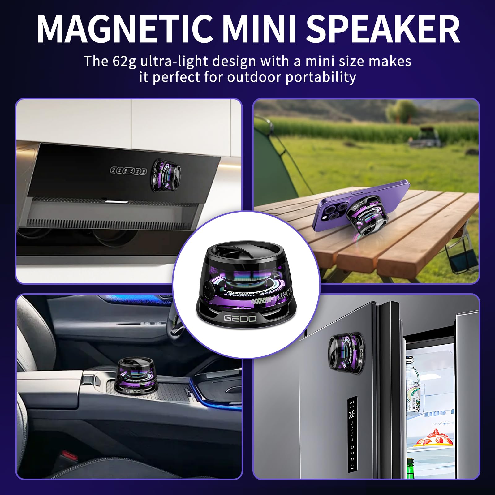 G200 Magnetic Bluetooth Speaker | Portable Mini Speaker with Phone Stand, RGB Lights, Game Mode, 7H Playtime | Wireless, Bass Boost, Perfect for Teens, Camping, Home Decor, Gifts - Image 3
