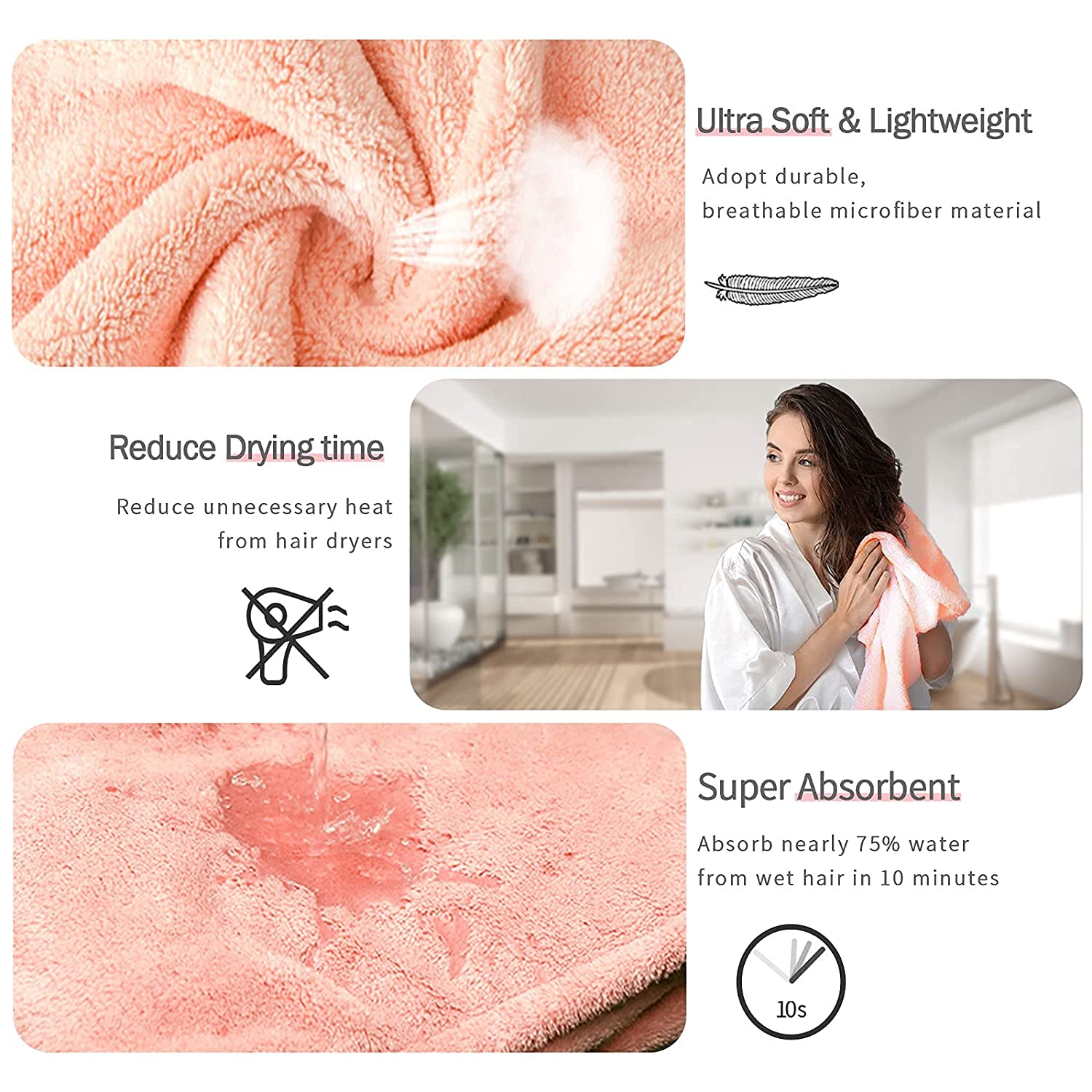 Premium QualityMicrofibre Hair Towel Wrap – Super Absorbent & Quick-Drying Hair Turban for Women & Men, Soft Hair Drying Cloth for All Hair Types (Lightweight, Frizz-Free, No Damage) - Image 4