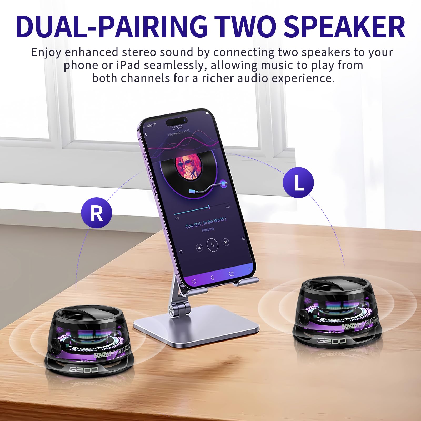 G200 Magnetic Bluetooth Speaker | Portable Mini Speaker with Phone Stand, RGB Lights, Game Mode, 7H Playtime | Wireless, Bass Boost, Perfect for Teens, Camping, Home Decor, Gifts - Image 4