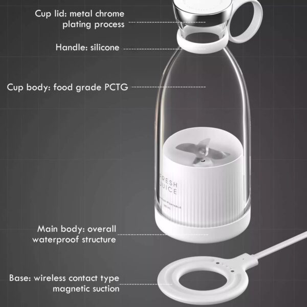 Portable Electric Juicing Cup – 300W USB Rechargeable Mini Blender & Juice Maker | 350ml Travel Bottle | One-Touch Smoothie Maker for Fruits, Shakes, Baby Food | Gym, Office, Home Use - Image 6