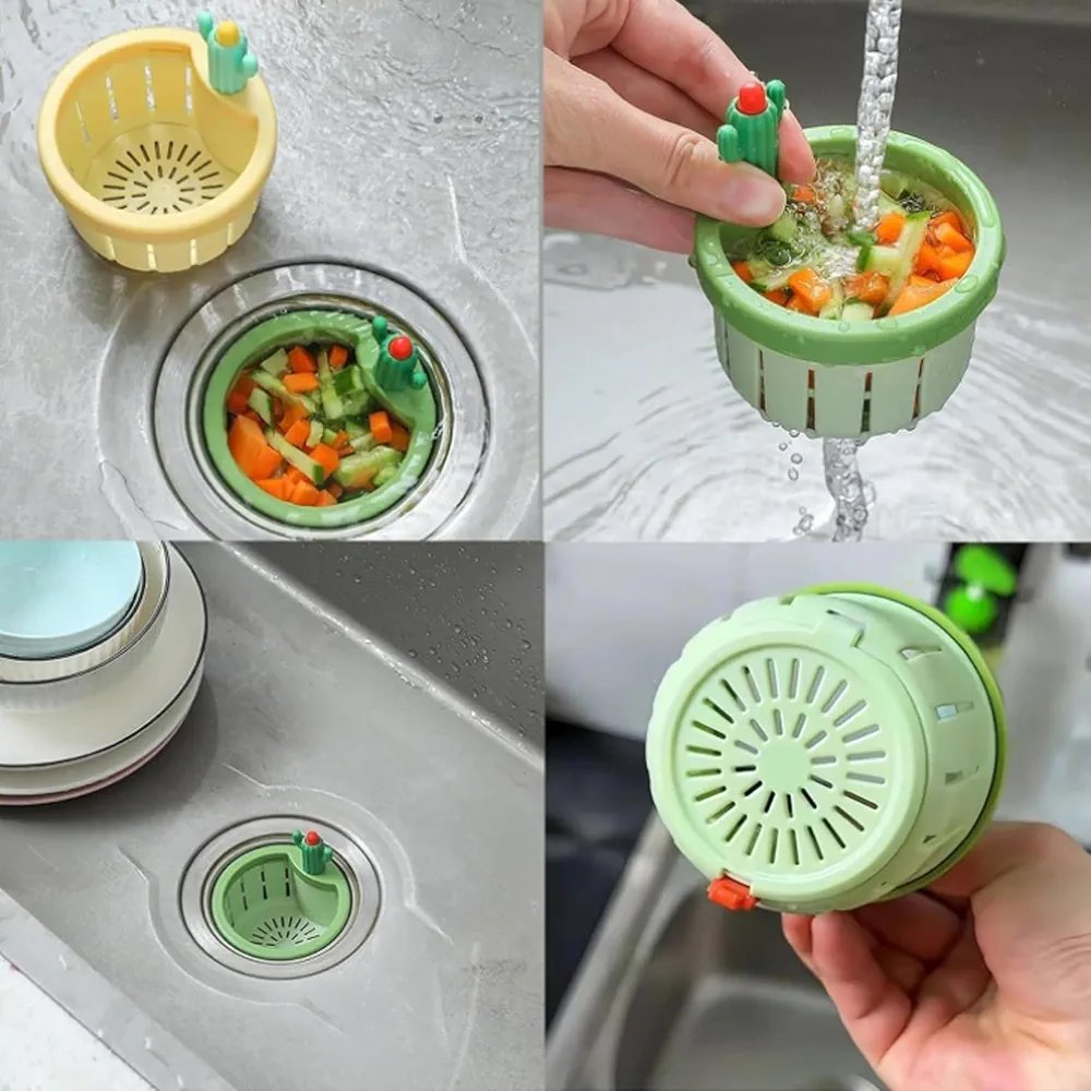 Cactus Kitchen Sink Strainer - Automatic Press Drain Filter Basket, Silicone Waste Collector, Multi-Functional Sink Filter Net with Lift Basket for Easy Disposal - Image 9
