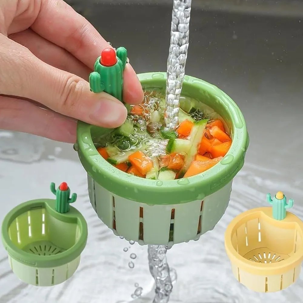 Cactus Kitchen Sink Strainer - Automatic Press Drain Filter Basket, Silicone Waste Collector, Multi-Functional Sink Filter Net with Lift Basket for Easy Disposal - Image 4