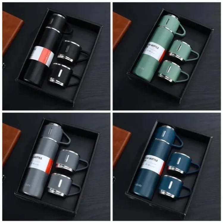 3-Piece Stainless Steel Vacuum Flask Set | Double Wall Insulated Travel Cups | Hot & Cold Beverage Bottles | BPA Free | Random Color (Set of 3)