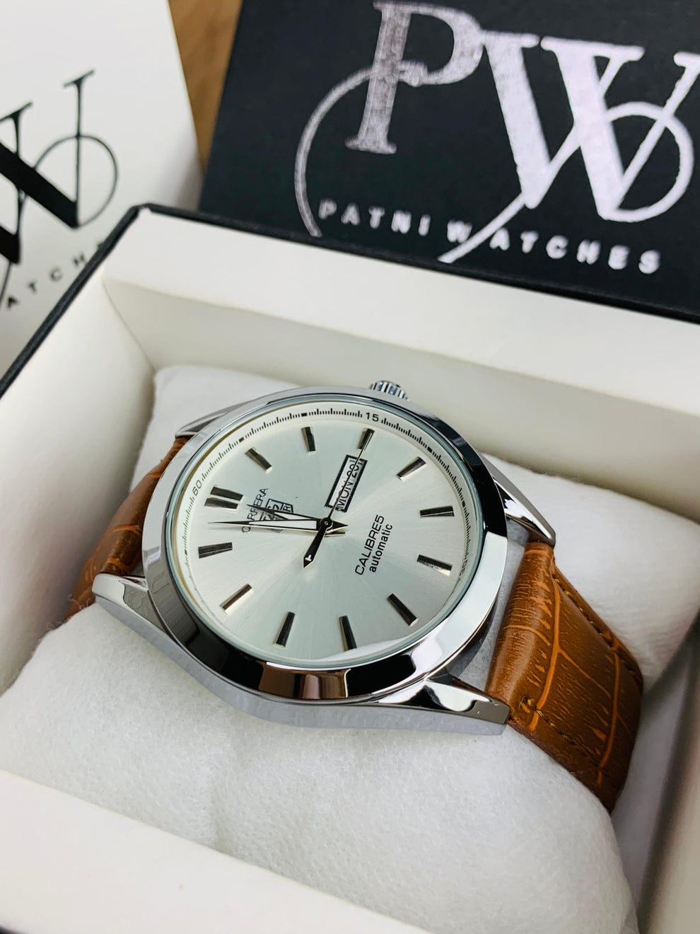 Premium Day-Date Men's Watch with Master Lock Clasp | Genuine Leather Strap, Quartz Movement, Water Resistant | Elegant Dress Watch for Business & Formal Wear - Image 3