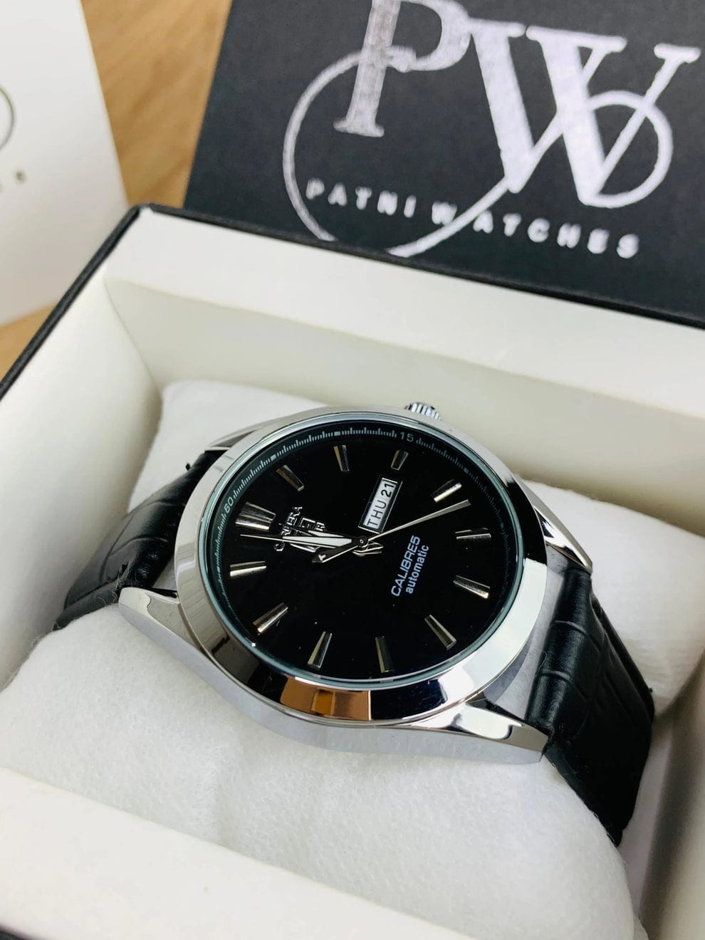 Premium Day-Date Men's Watch with Master Lock Clasp | Genuine Leather Strap, Quartz Movement, Water Resistant | Elegant Dress Watch for Business & Formal Wear - Image 2
