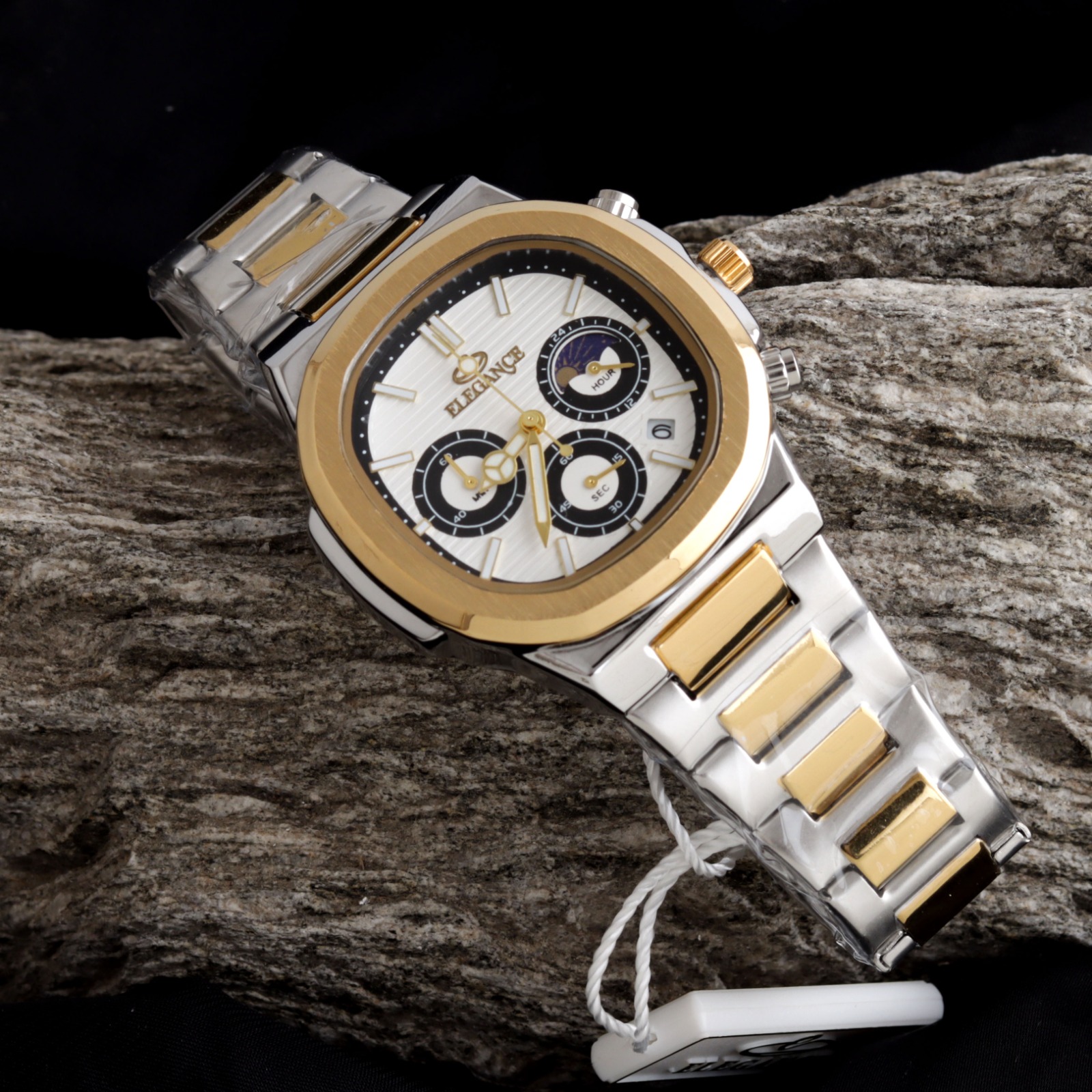 ELEGANCE 2048 Men's Chronograph Watch | Square Dial with Moon Phase & Date | Quartz Movement | Butterfly Lock Clasp | Multiple Colors | Gift Box & Bag - Image 12
