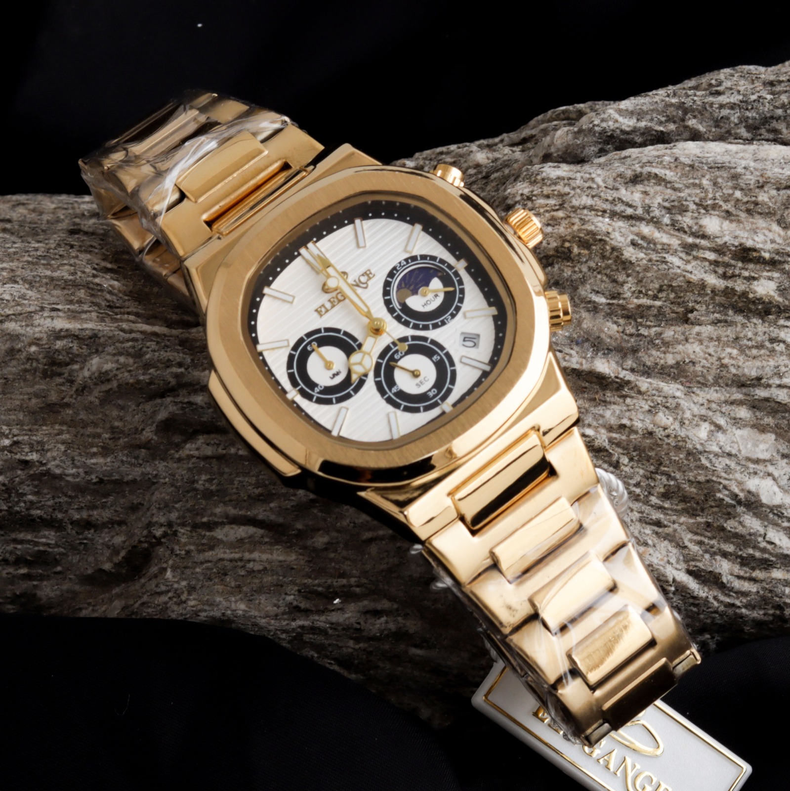 ELEGANCE 2048 Men's Chronograph Watch | Square Dial with Moon Phase & Date | Quartz Movement | Butterfly Lock Clasp | Multiple Colors | Gift Box & Bag - Image 11
