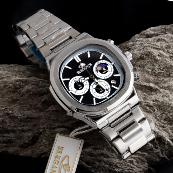 ELEGANCE 2048 Men's Chronograph Watch | Square Dial with Moon Phase & Date | Quartz Movement | Butterfly Lock Clasp | Multiple Colors | Gift Box & Bag - Image 6