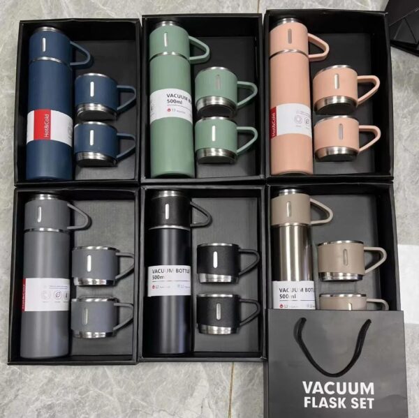 3-Piece Stainless Steel Vacuum Flask Set | Double Wall Insulated Travel Cups | Hot & Cold Beverage Bottles | BPA Free | Random Color (Set of 3) - Image 2