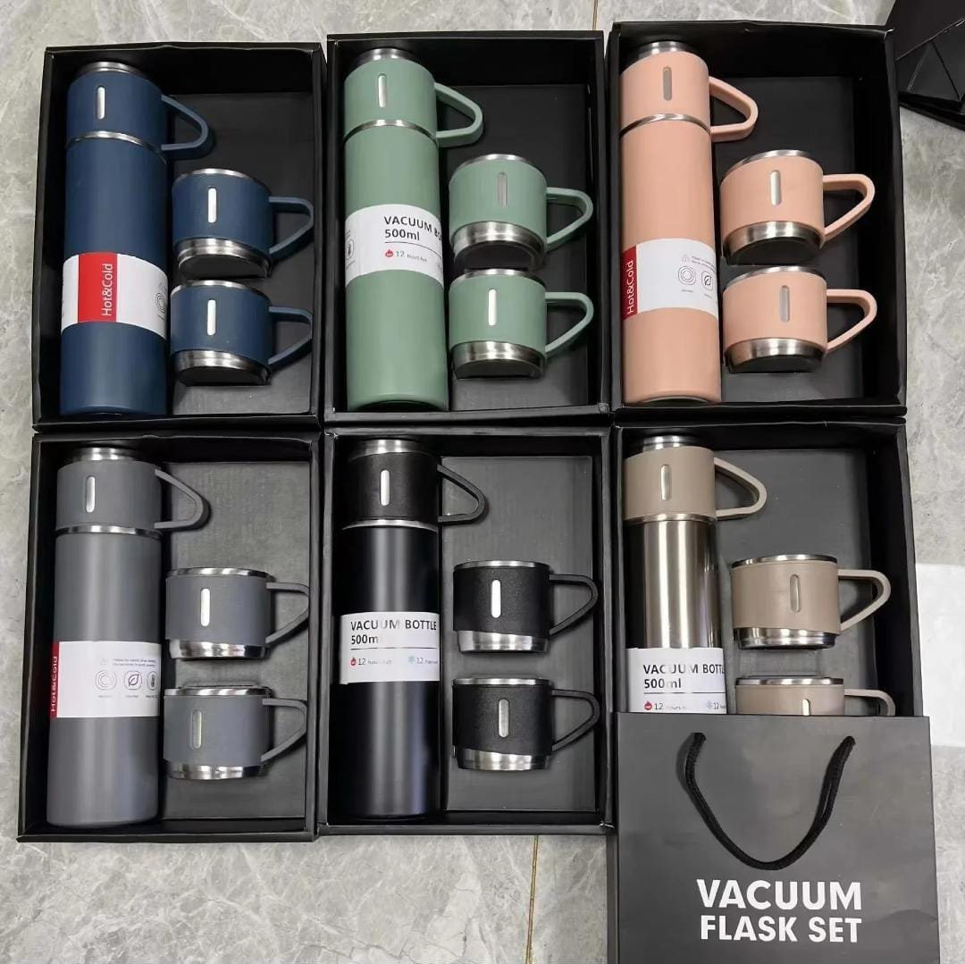 3-Piece Stainless Steel Vacuum Flask Set | Double Wall Insulated Travel Cups | Hot & Cold Beverage Bottles | BPA Free | Random Color (Set of 3) - Image 2