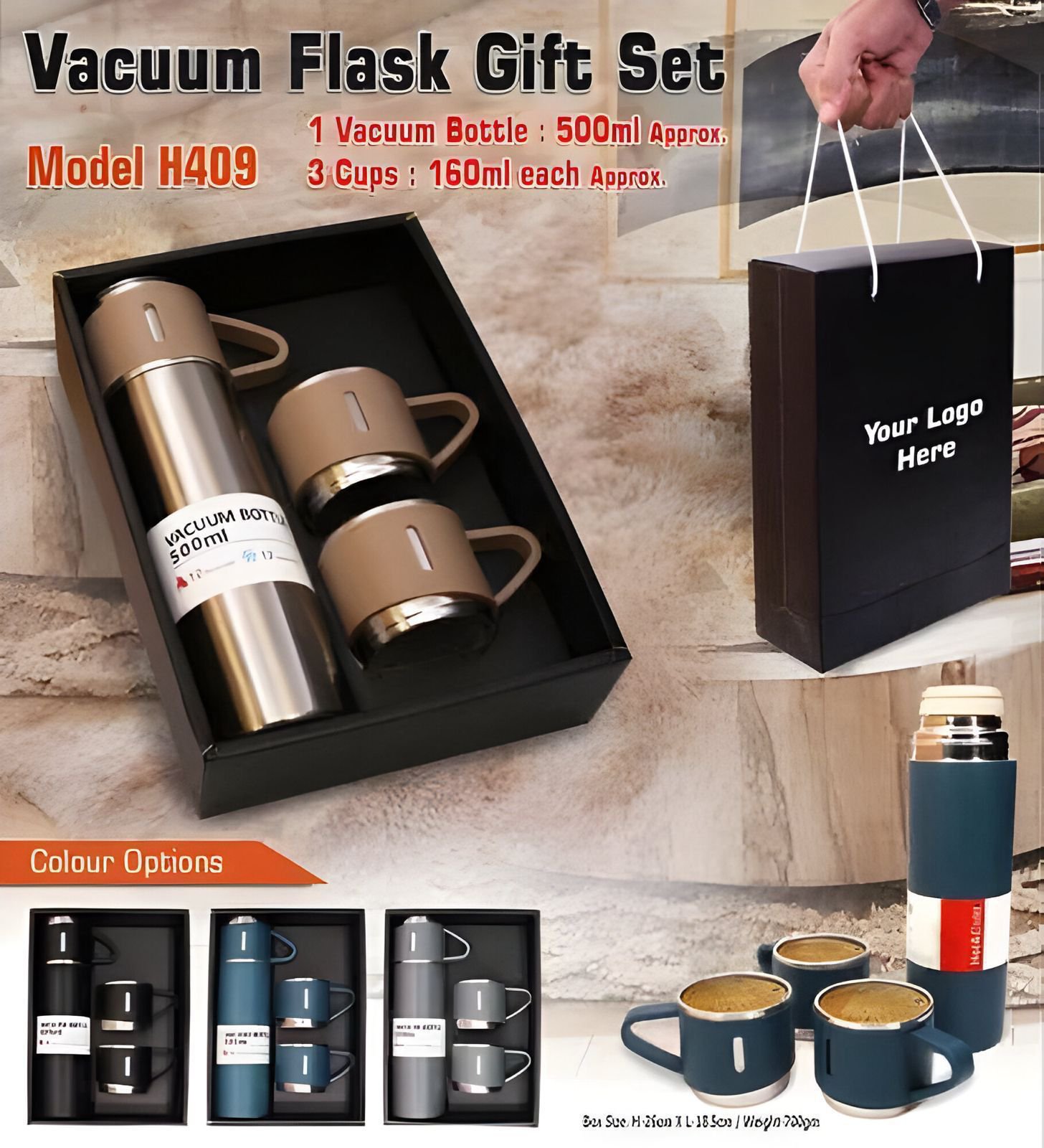 3-Piece Stainless Steel Vacuum Flask Set | Double Wall Insulated Travel Cups | Hot & Cold Beverage Bottles | BPA Free | Random Color (Set of 3) - Image 3