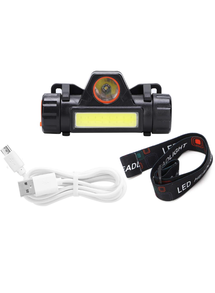 Rechargeable LED Headlamp - 5 Light Modes, COB Light & 10+ Hours Runtime - USB Head Torch for Running, Fishing, Camping, Hiking, and Emergency Use (Lightweight & Hands-Free)