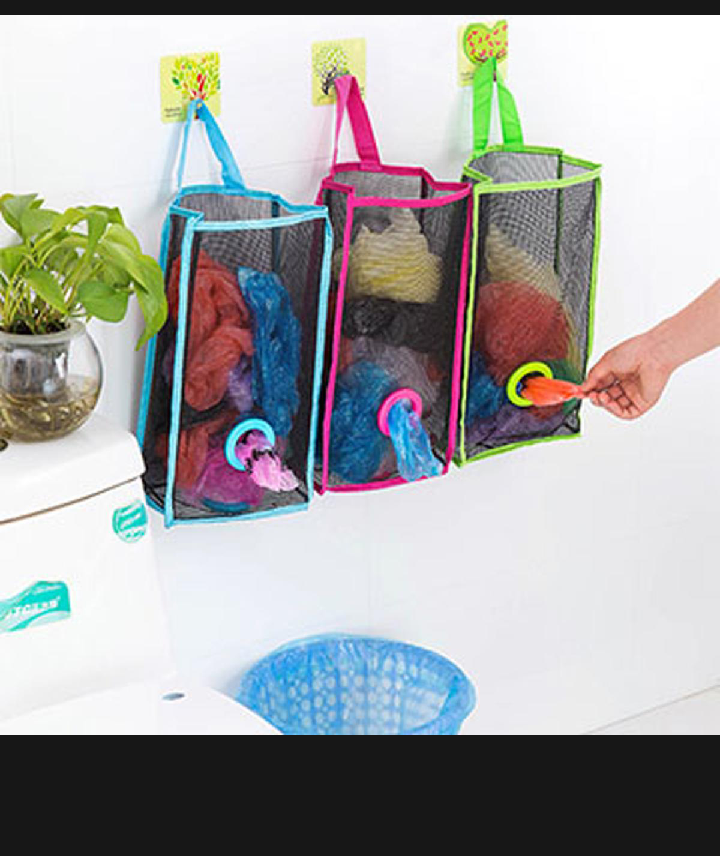 Hanging Storage Bag Organizer | PVC Net Bag Dispenser & Holder | Waterproof Wall Mount for Kitchen, Bathroom, Laundry | Folding Trash Bag Organizer, Grocery Bag Storage