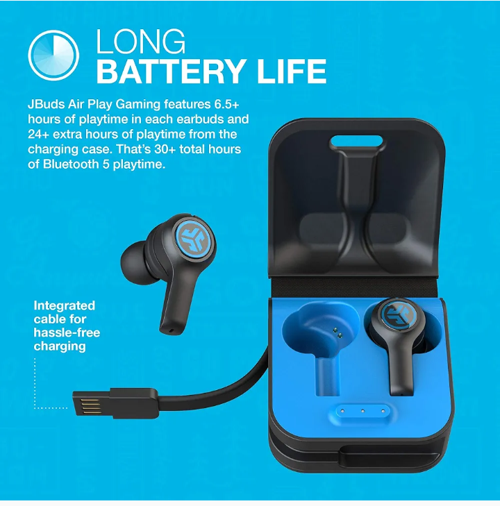 JLab JBuds Air Play Gaming True Wireless Earbuds, 30+ Total Hours of Bluetooth 5 Playtime Super-Low Latency for Mobile Gameplay, Built-in Microphone, Dual Connect, EQ3 Sound / C3 Chatting - Image 3