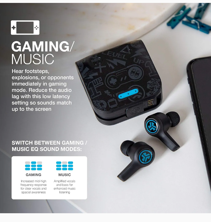JLab JBuds Air Play Gaming True Wireless Earbuds, 30+ Total Hours of Bluetooth 5 Playtime Super-Low Latency for Mobile Gameplay, Built-in Microphone, Dual Connect, EQ3 Sound / C3 Chatting - Image 5